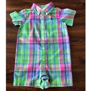Ralph Lauren Plaid Poplin Romper Baby Boy
